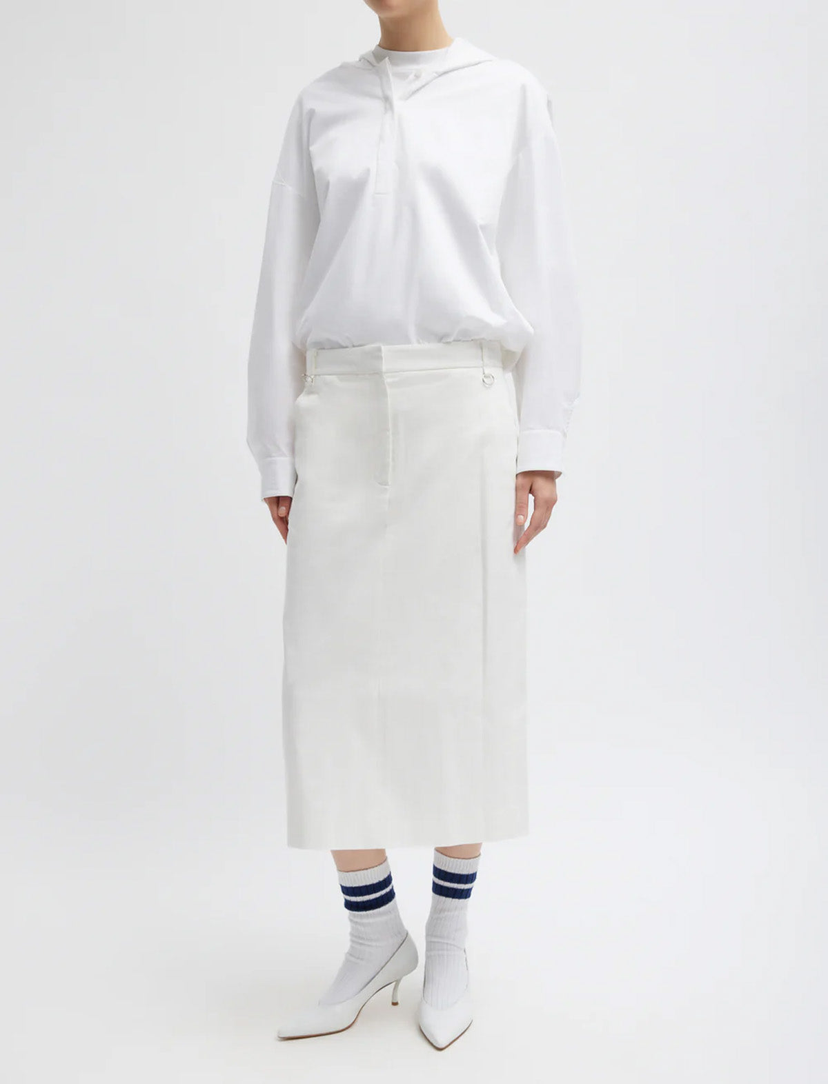 TIBI Chino Convertible Pleated Skirt in White