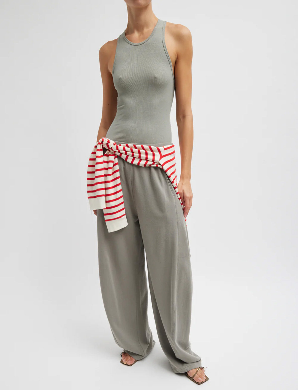TIBI Circular Fine Rib T-Shirt Tank in Pumice Grey