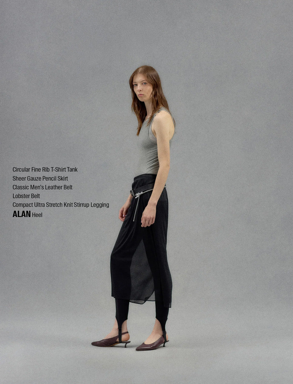 TIBI Circular Fine Rib T-Shirt Tank in Pumice Grey