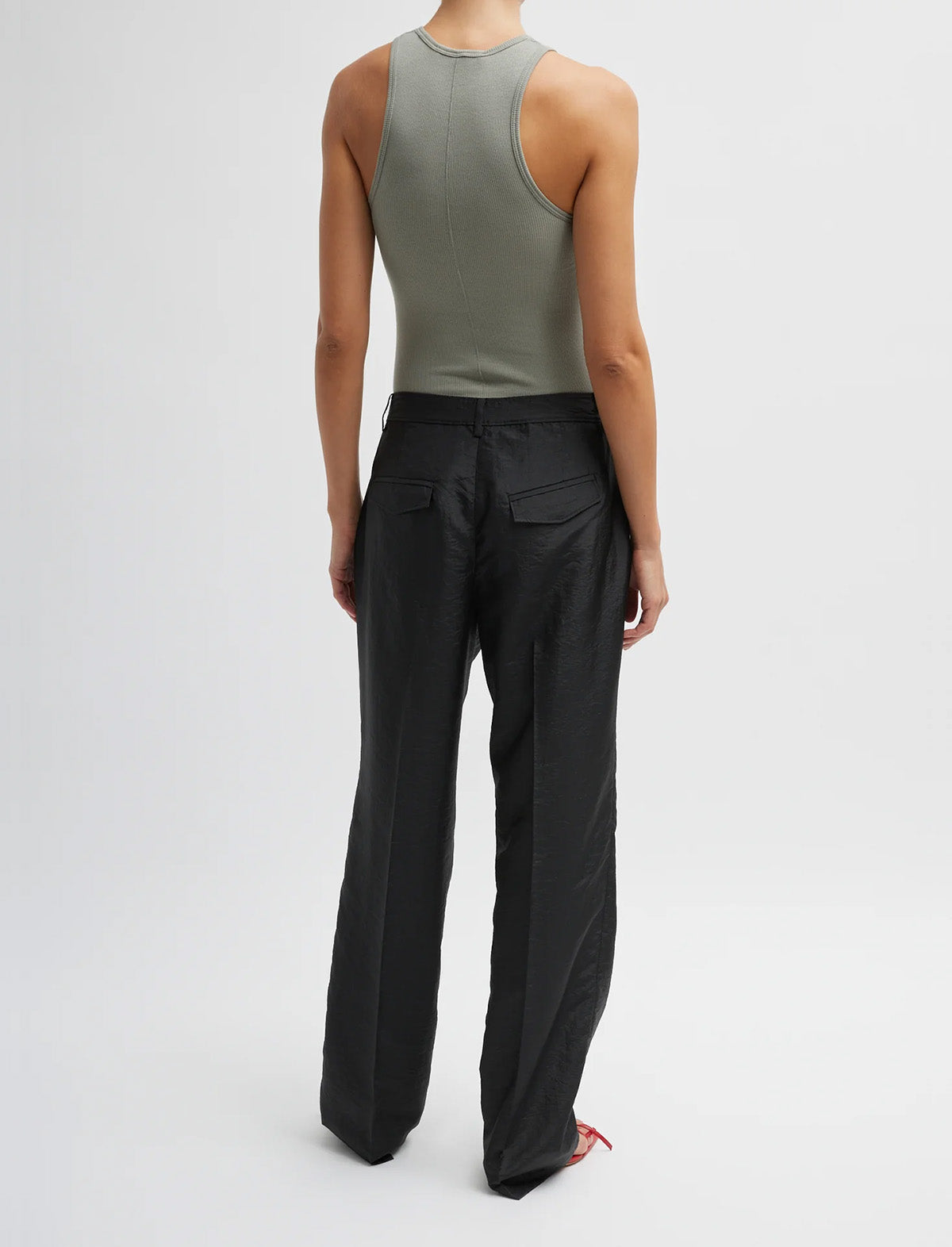 TIBI Circular Fine Rib T-Shirt Tank in Pumice Grey
