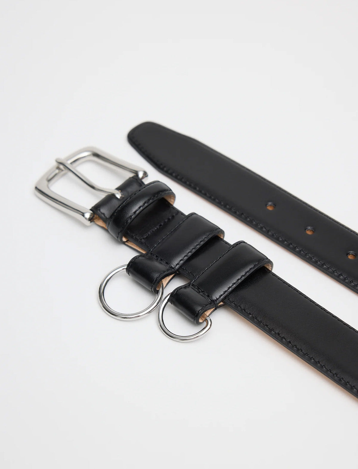 TIBI Classic Ring Hardware Leather Belt in Black
