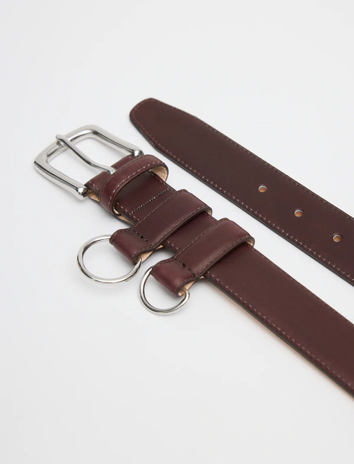TIBI Classic Ring Hardware Leather Belt in Burgundy