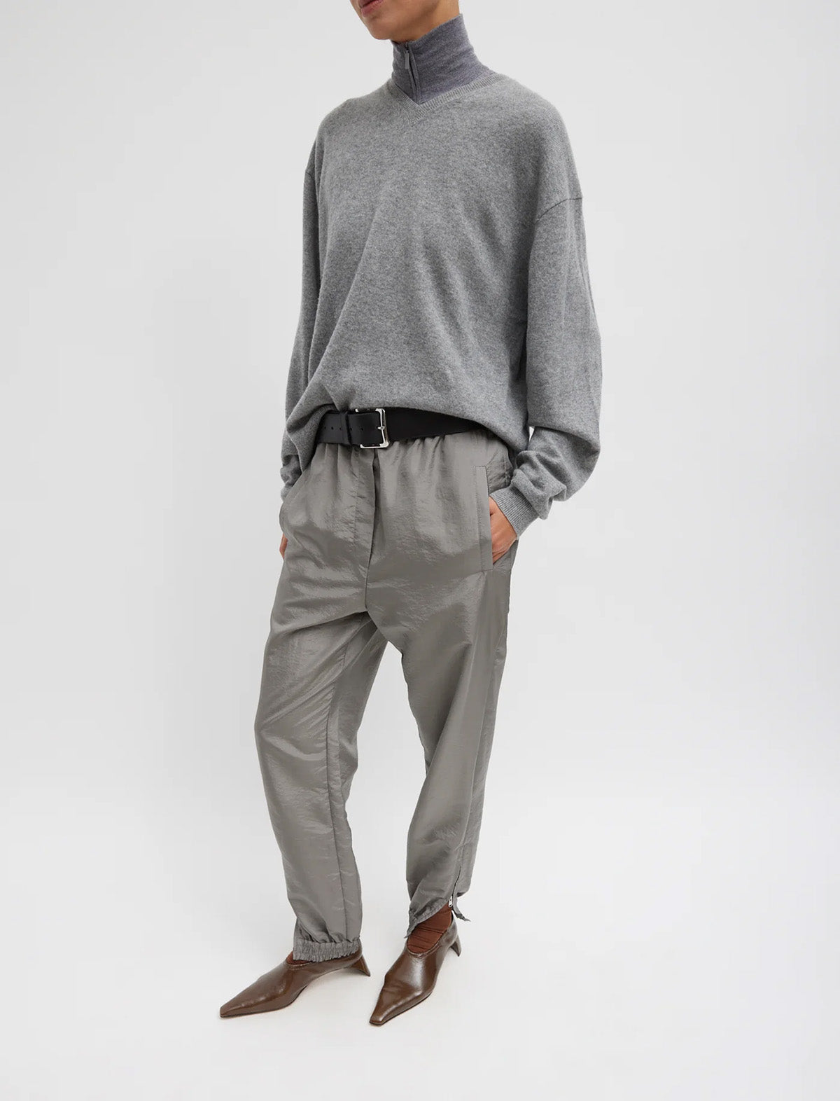 TIBI Crispy Nylon Kat Jogger in Grey