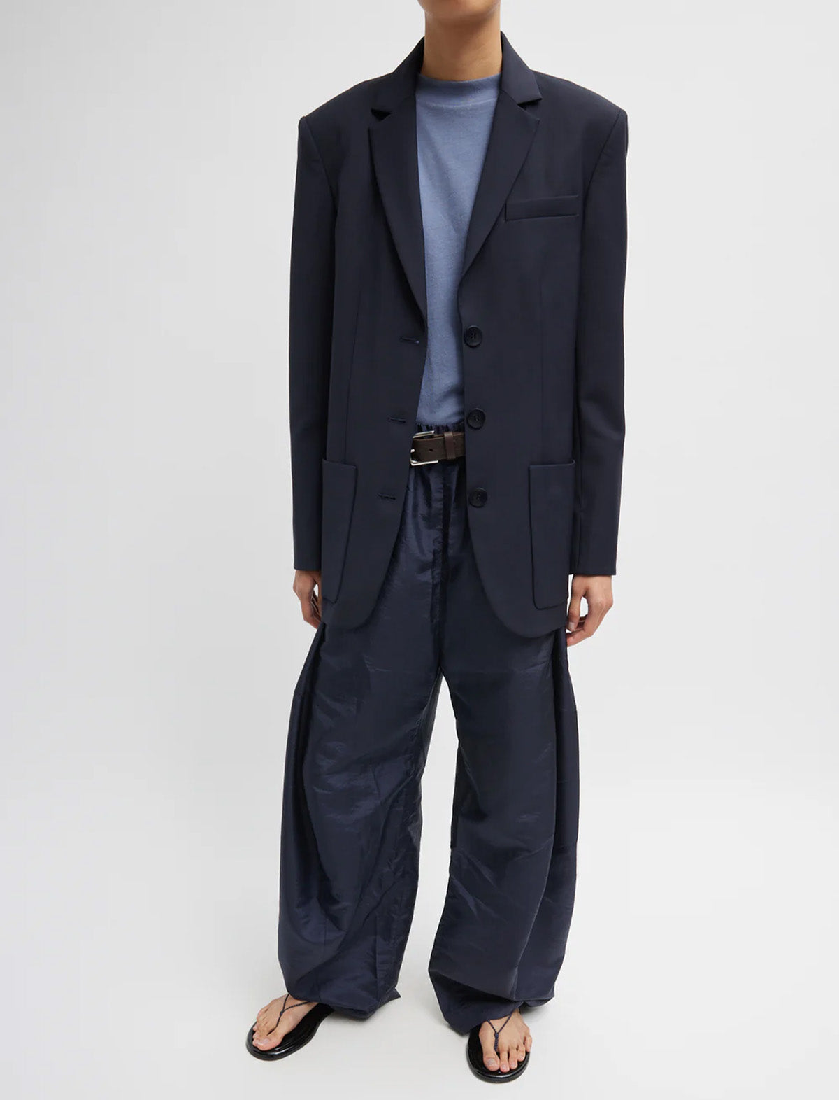 TIBI Crispy Nylon Winslow Pant in Navy
