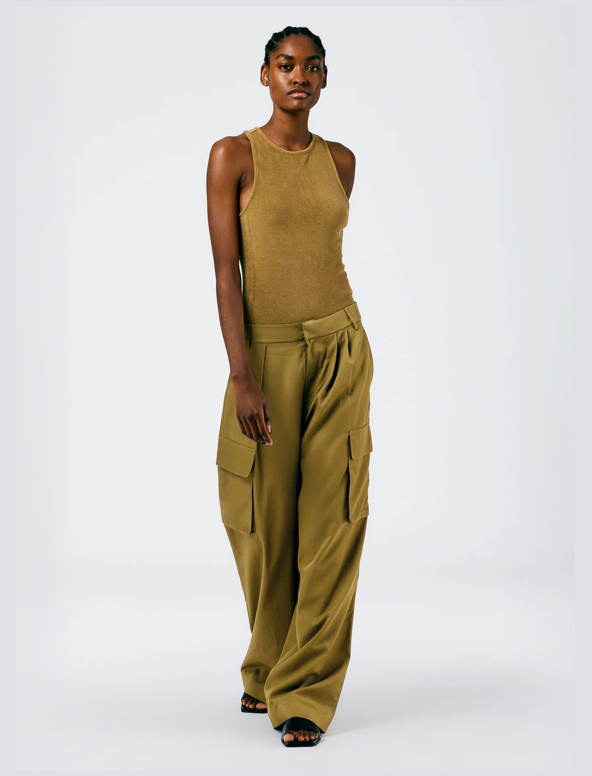 TIBI Drapey Suiting Asymmetrical Pleated Stella Pants in Cumin