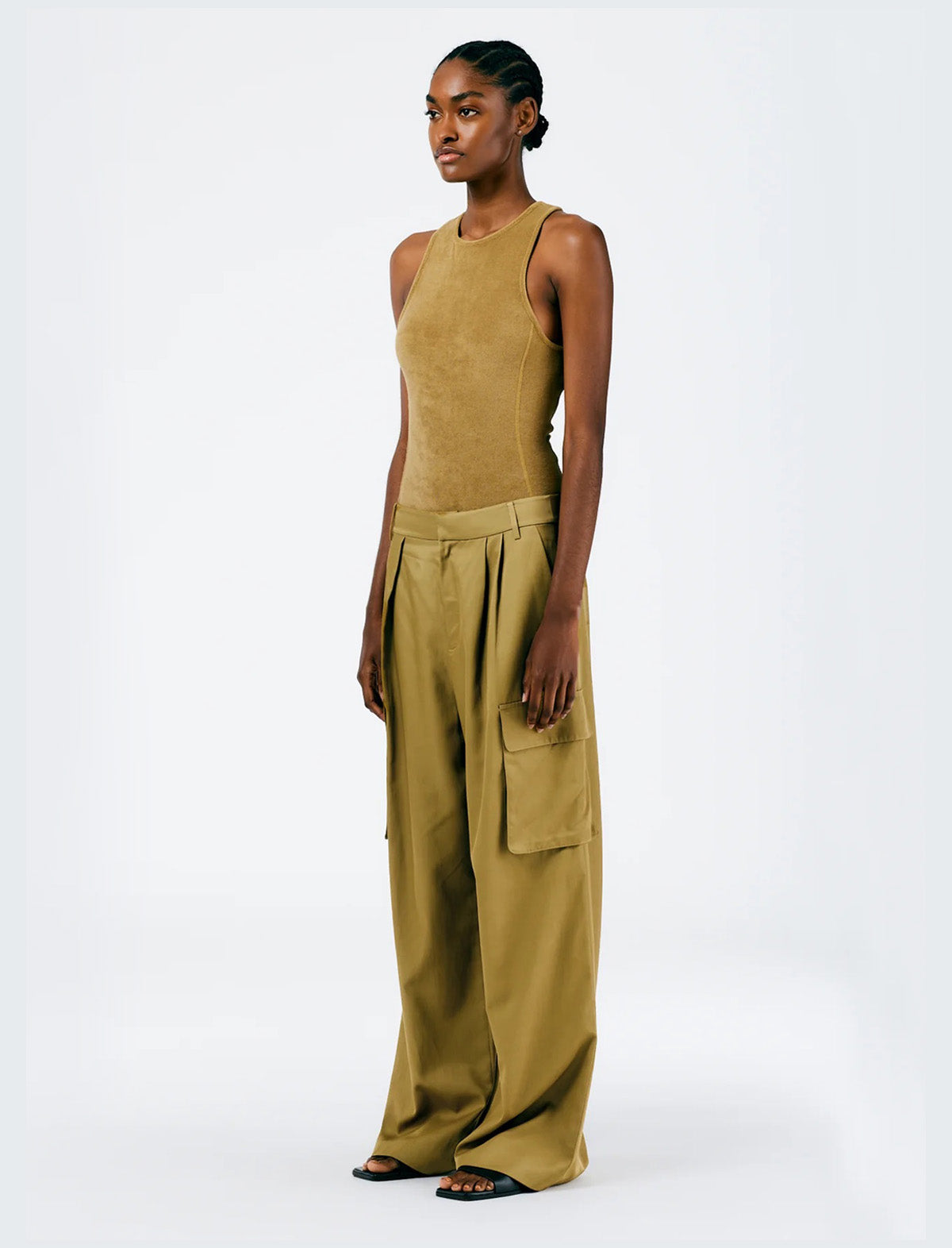 TIBI Drapey Suiting Asymmetrical Pleated Stella Pants in Cumin