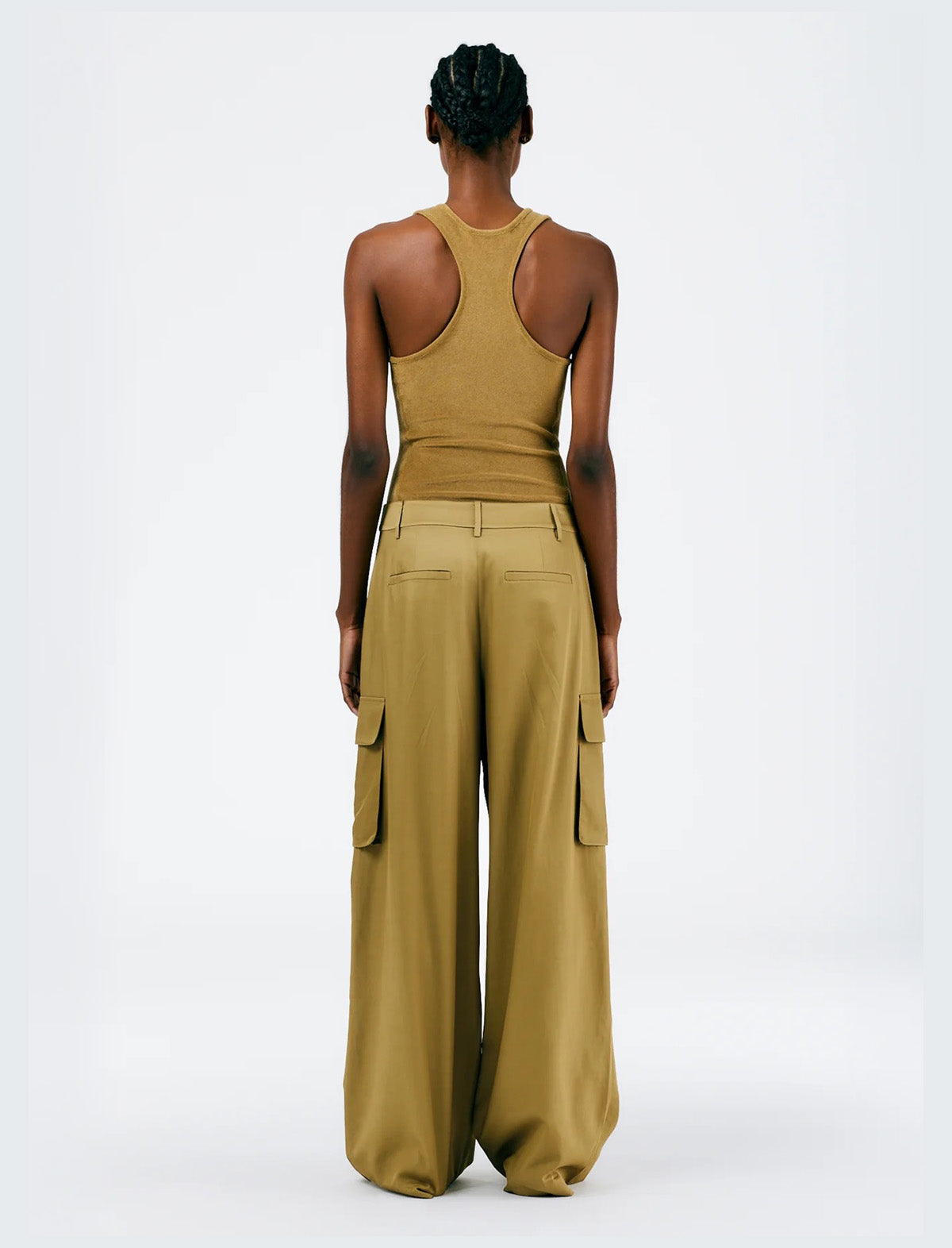 TIBI Drapey Suiting Asymmetrical Pleated Stella Pants in Cumin