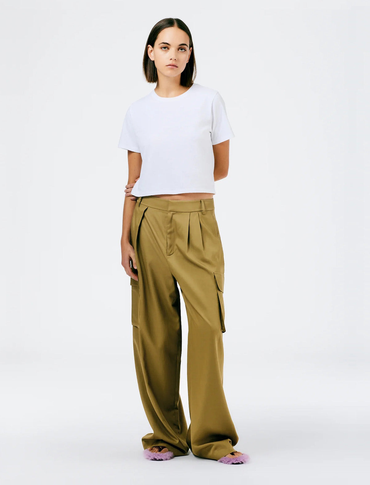 TIBI Drapey Suiting Asymmetrical Pleated Stella Pants in Cumin