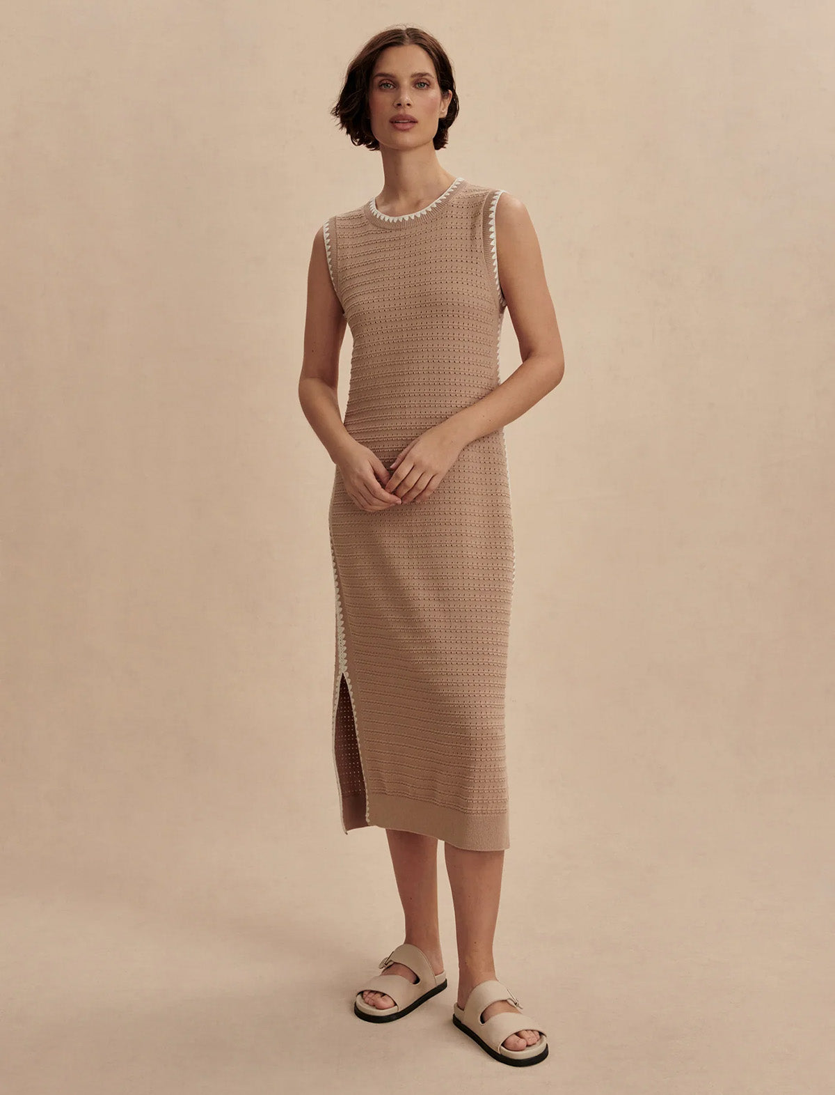 VARLEY Dwight Tank Knit Midi Dress in Light Taupe