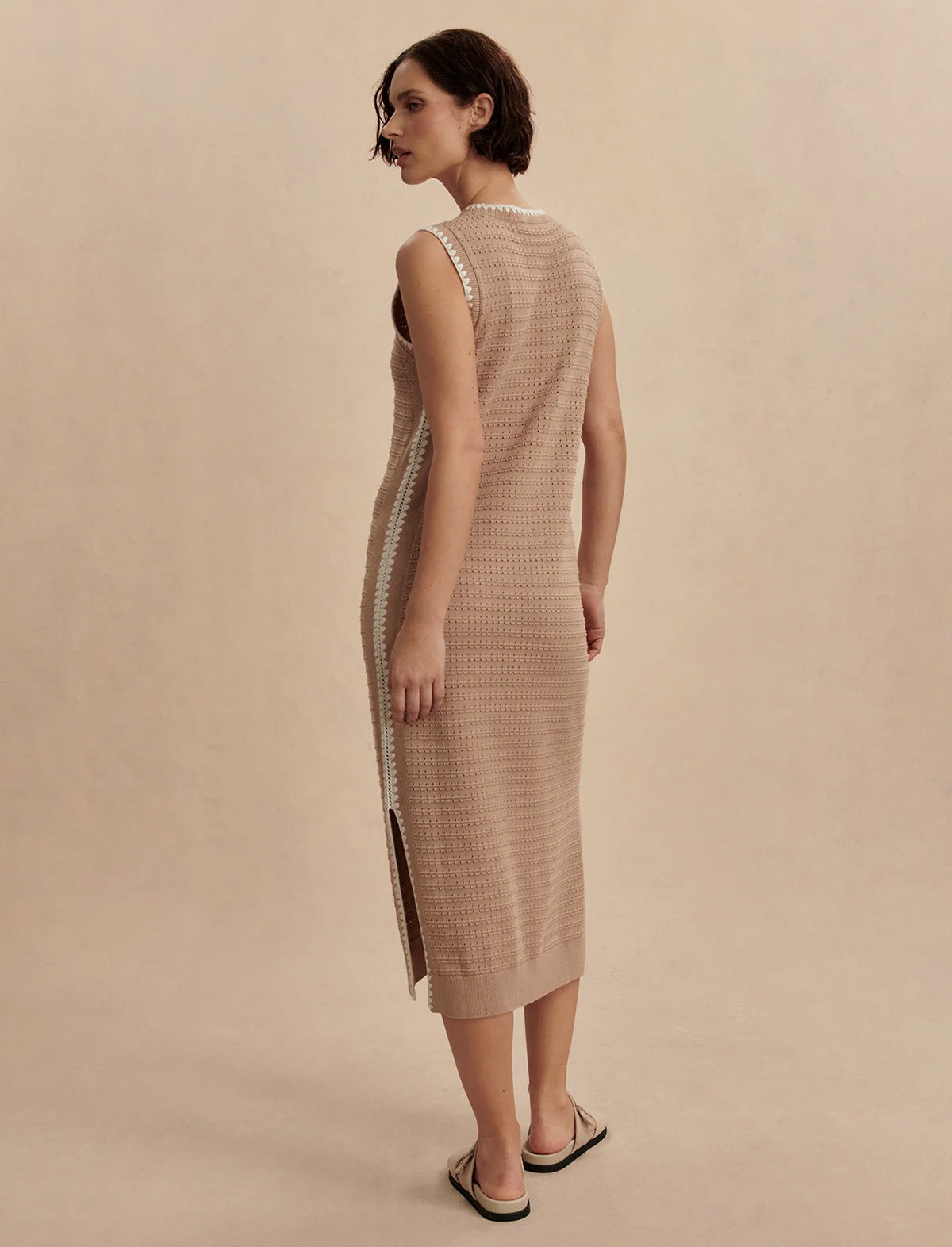 VARLEY Dwight Tank Knit Midi Dress in Light Taupe