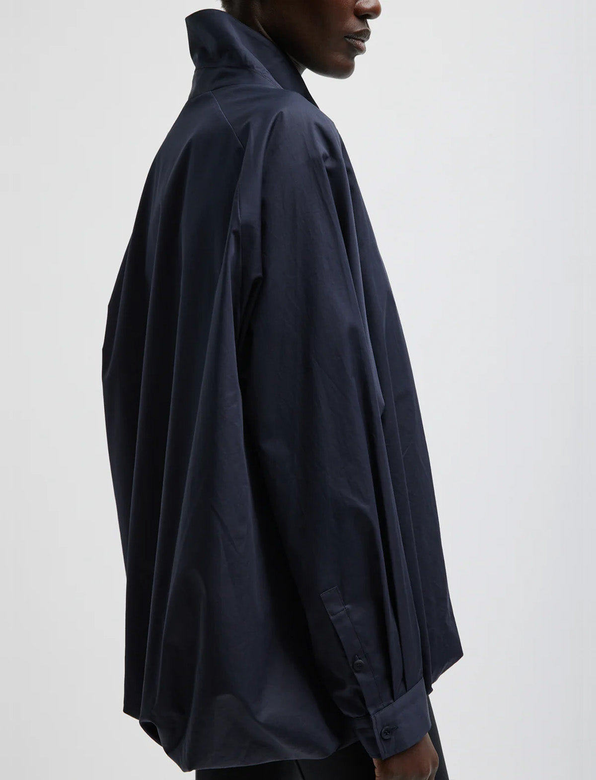 TIBI Eco Poplin Bubble Hem Shirt Jacket in Dark Navy