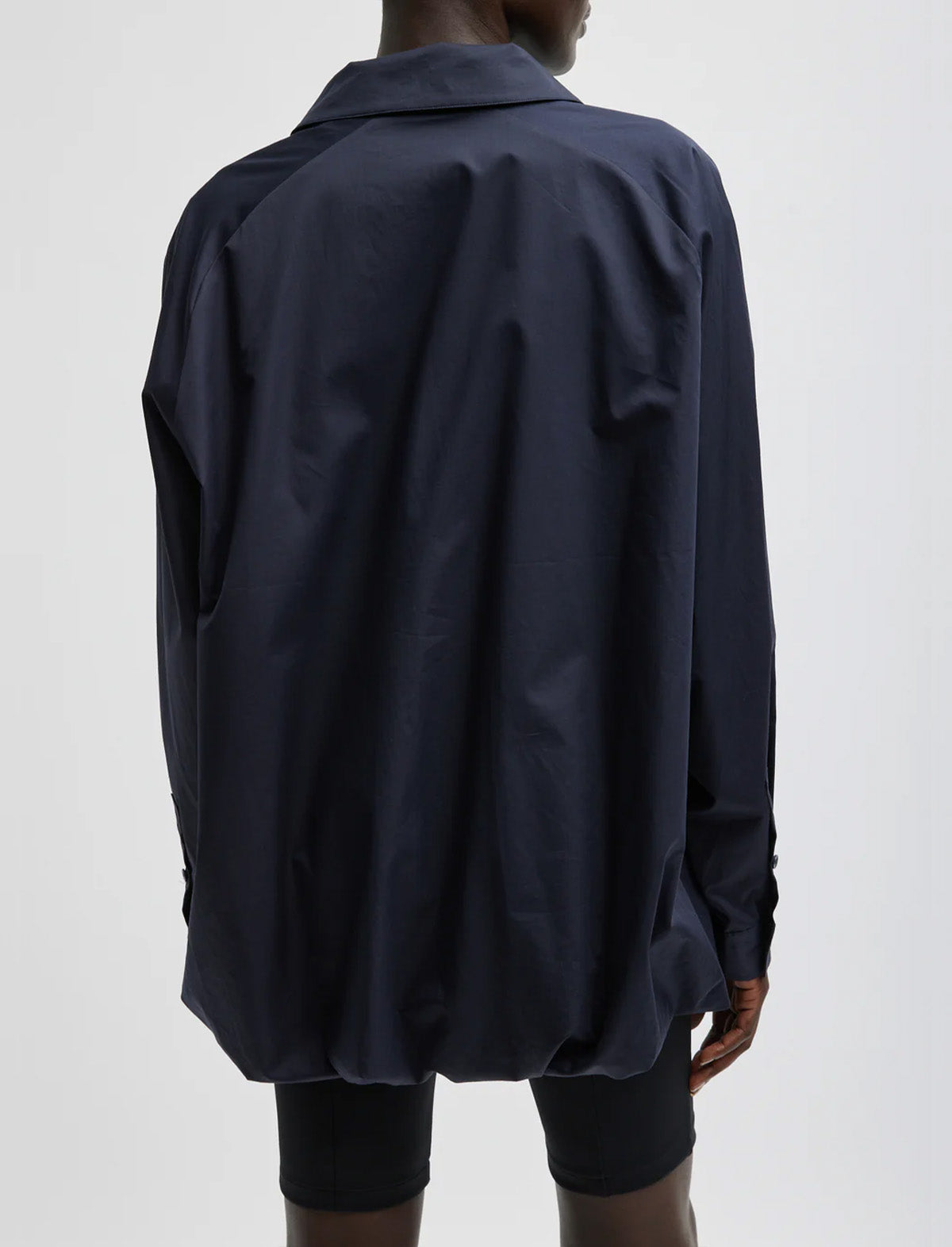 TIBI Eco Poplin Bubble Hem Shirt Jacket in Dark Navy