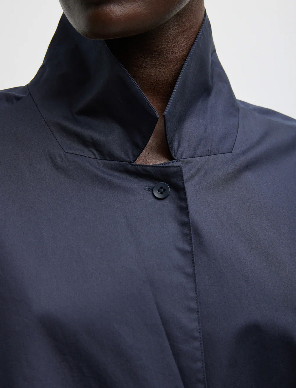 TIBI Eco Poplin Bubble Hem Shirt Jacket in Dark Navy