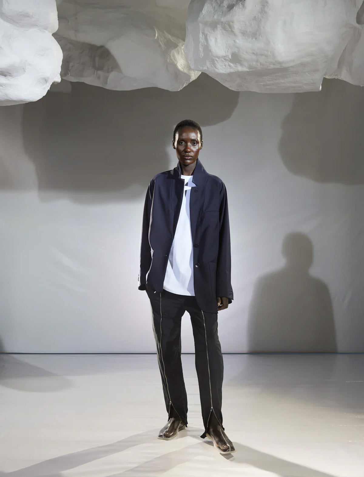 TIBI Eco Poplin Bubble Hem Shirt Jacket in Dark Navy