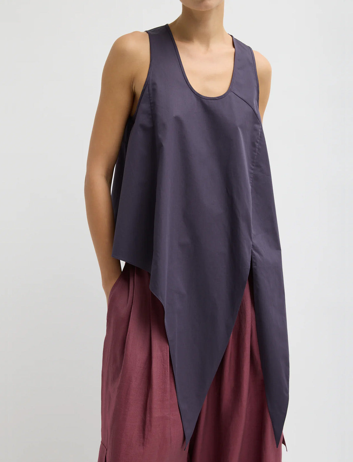 TIBI Eco Poplin Tie Front Top in Eggplant