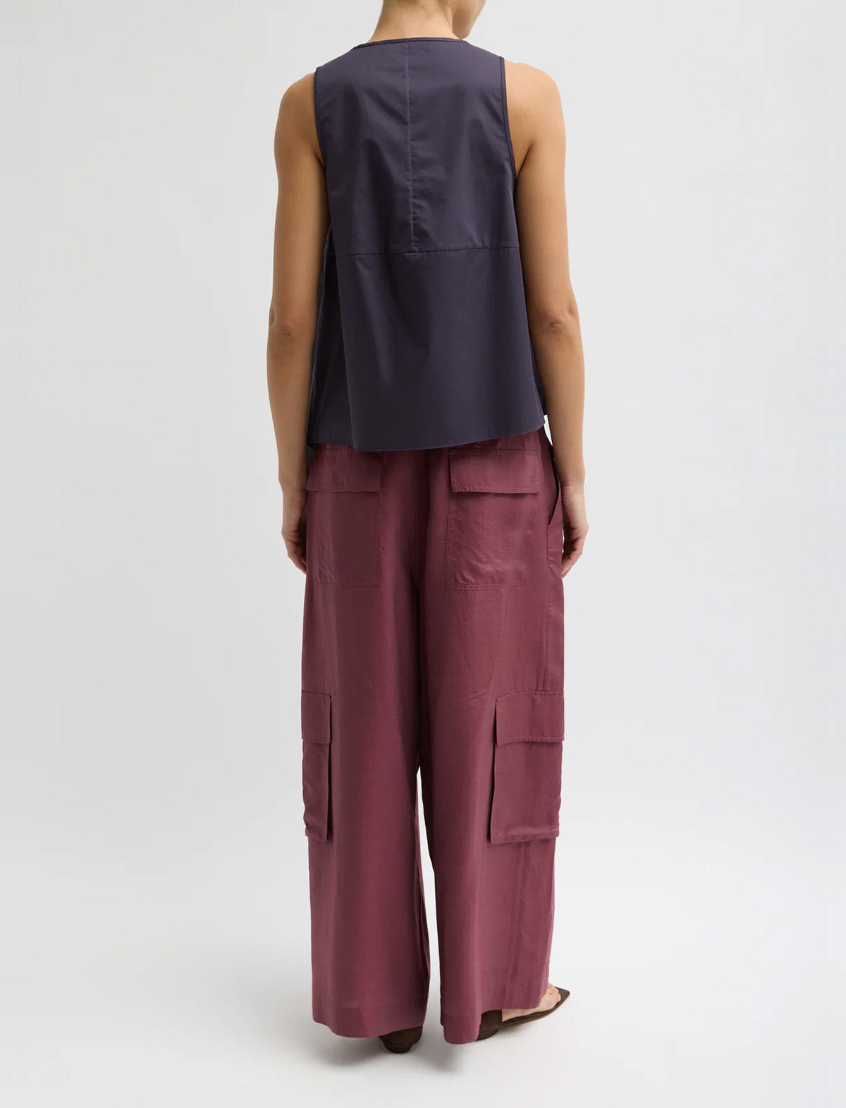TIBI Eco Poplin Tie Front Top in Eggplant