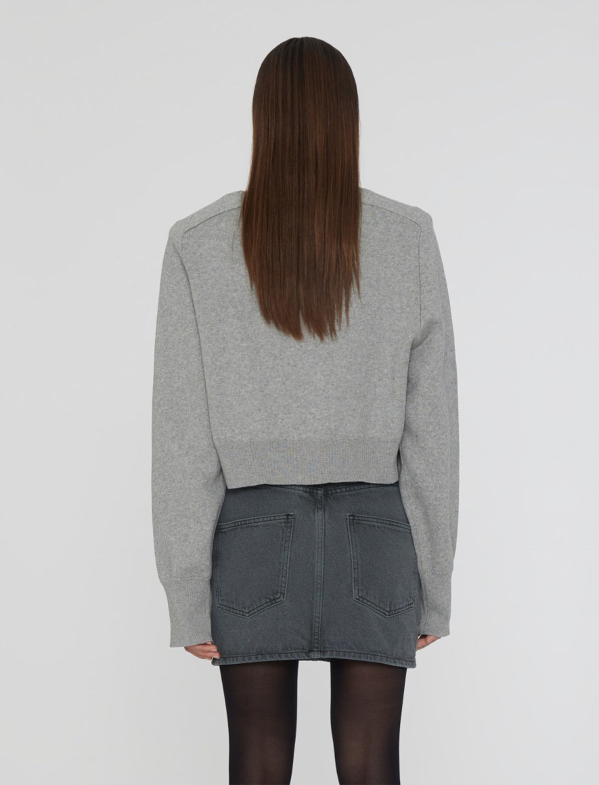 ROTATE BIRGER CHRISTENSEN Firm Cropped Logo Jumper in Grey