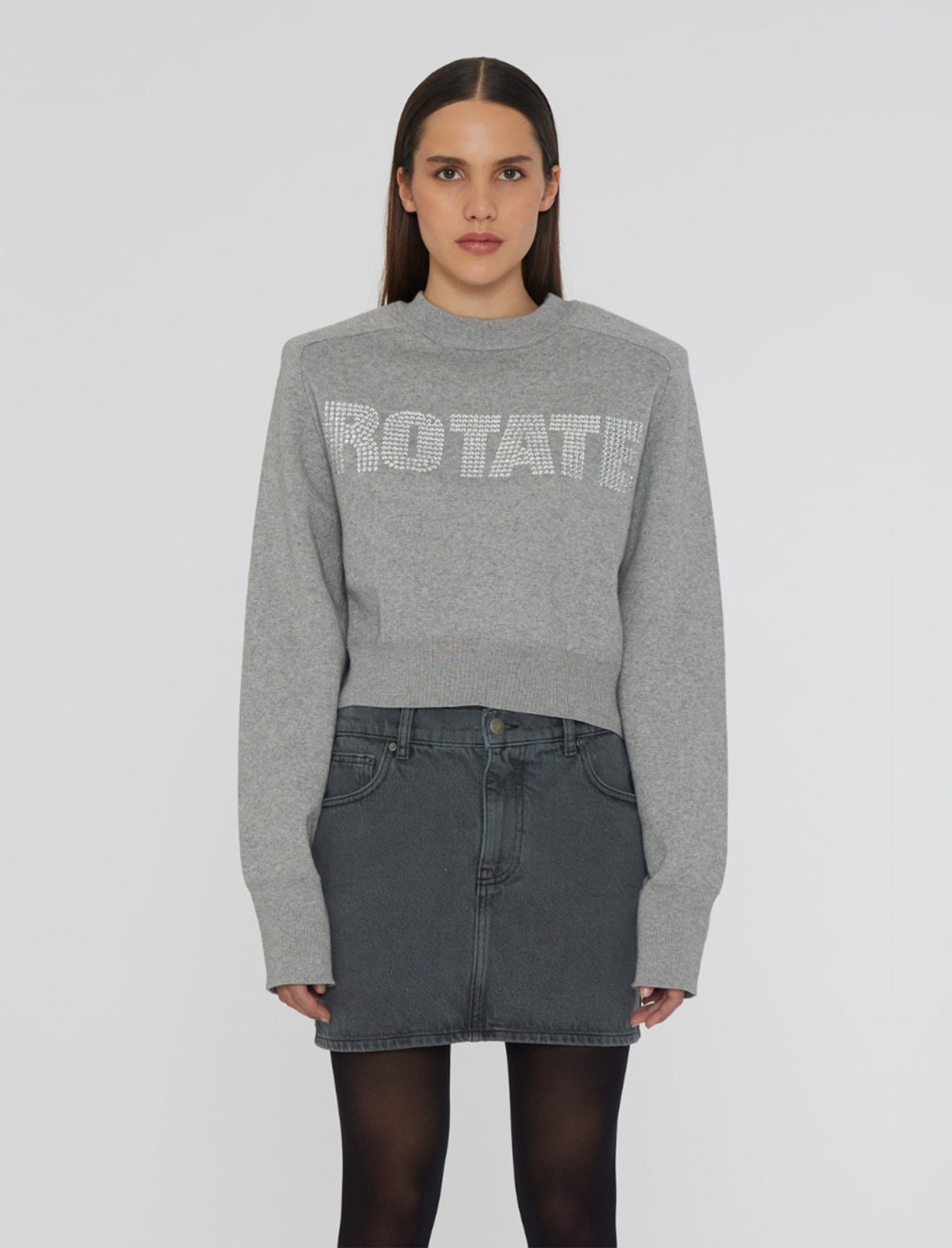 ROTATE BIRGER CHRISTENSEN Firm Cropped Logo Jumper in Grey