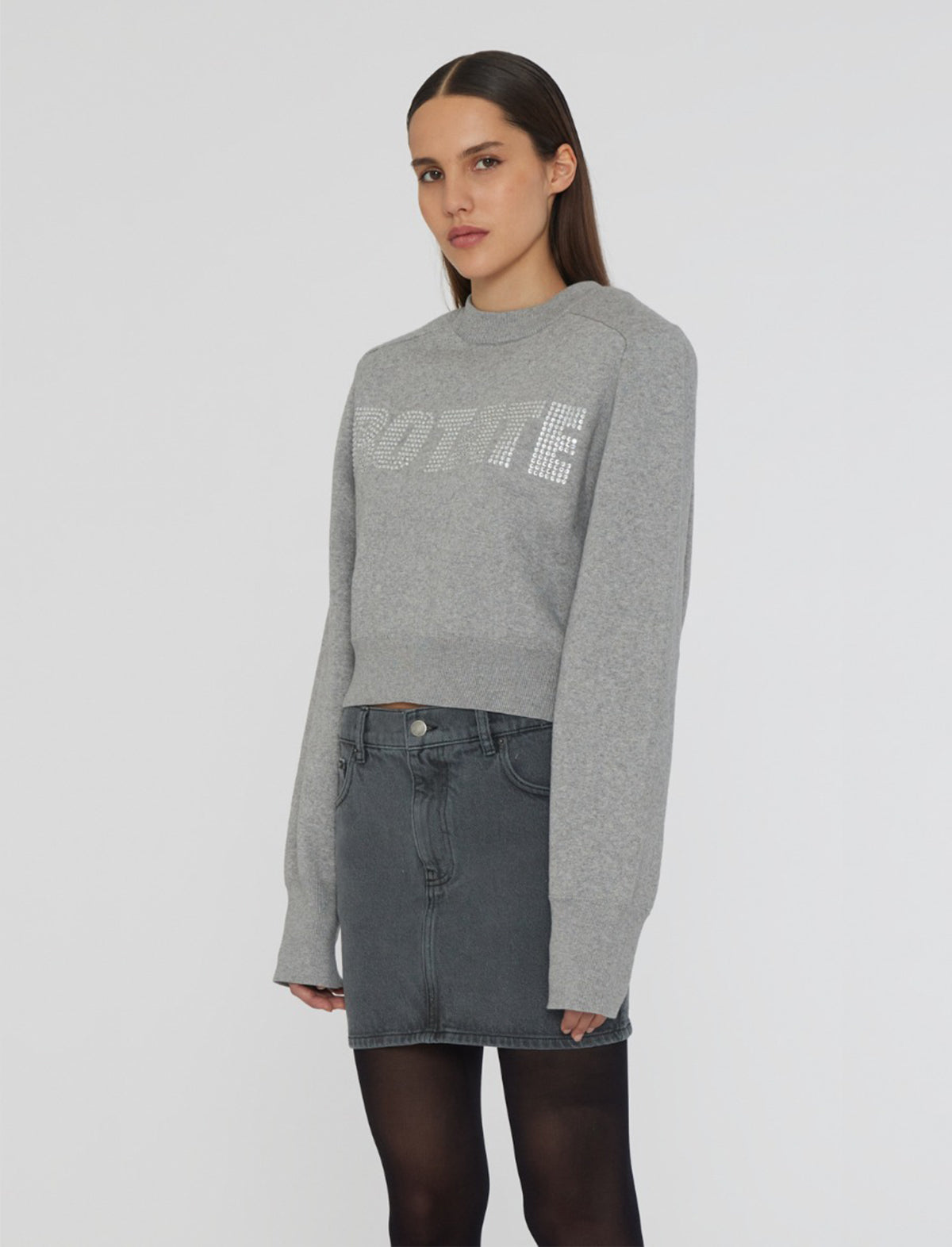 ROTATE BIRGER CHRISTENSEN Firm Cropped Logo Jumper in Grey