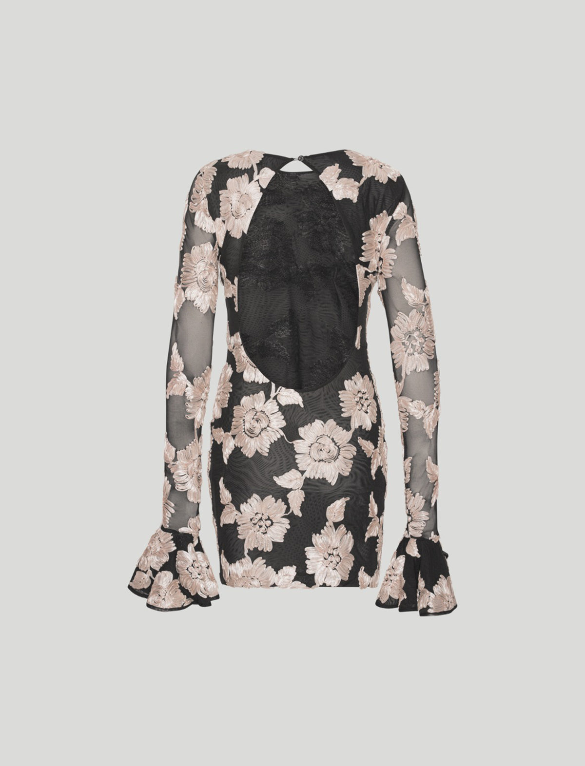 ROTATE BIRGER CHRISTENSEN Flower Mesh Open-Back Dress in Black/ White