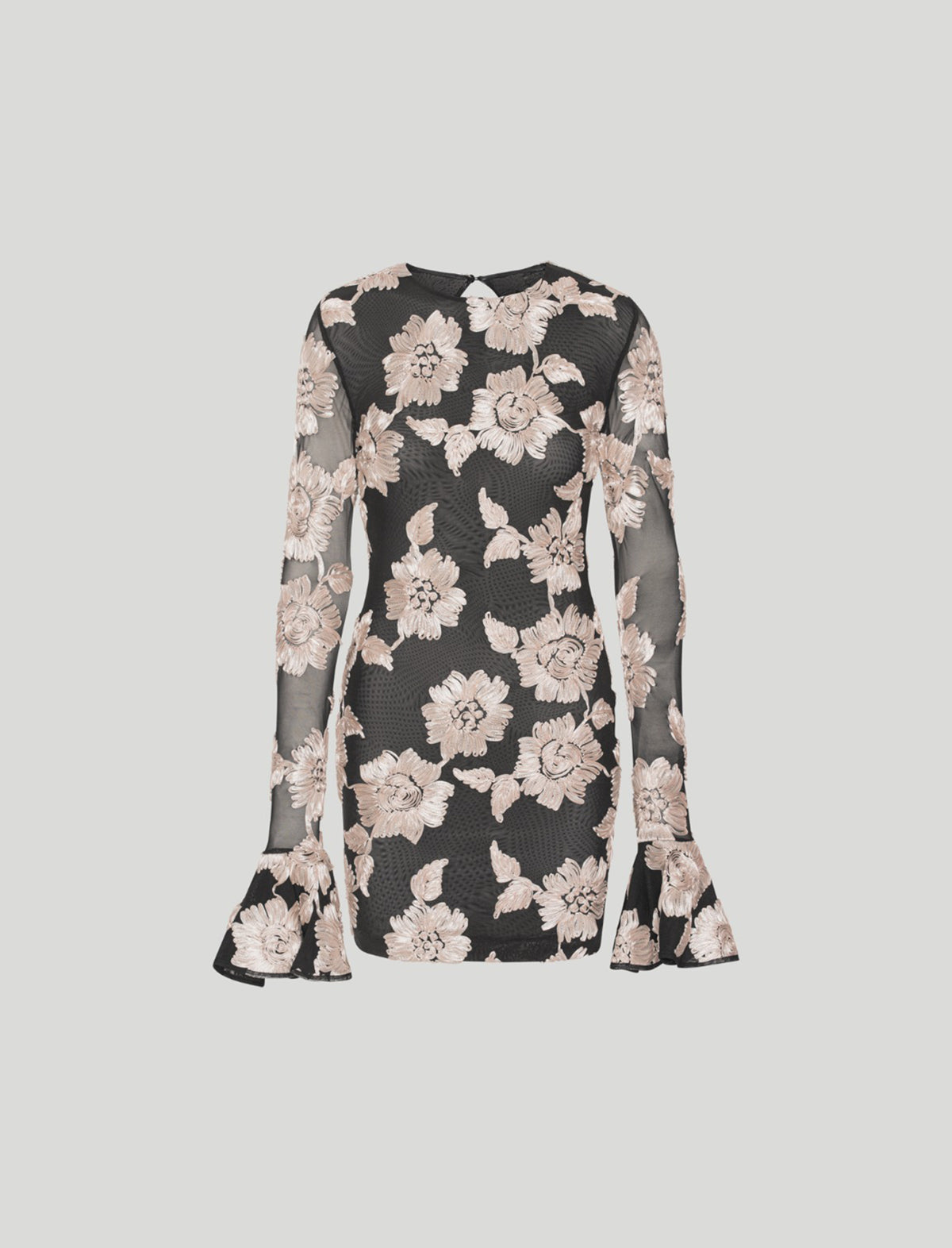 ROTATE BIRGER CHRISTENSEN Flower Mesh Open-Back Dress in Black/ White