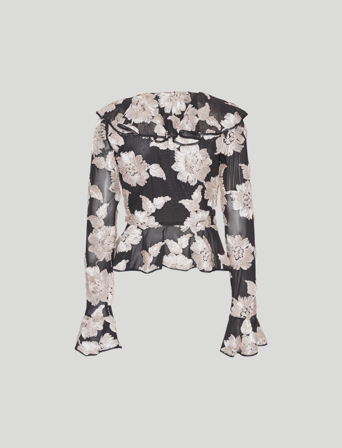 ROTATE BIRGER CHRISTENSEN Flower Mesh Ruffle Top in Black/ White