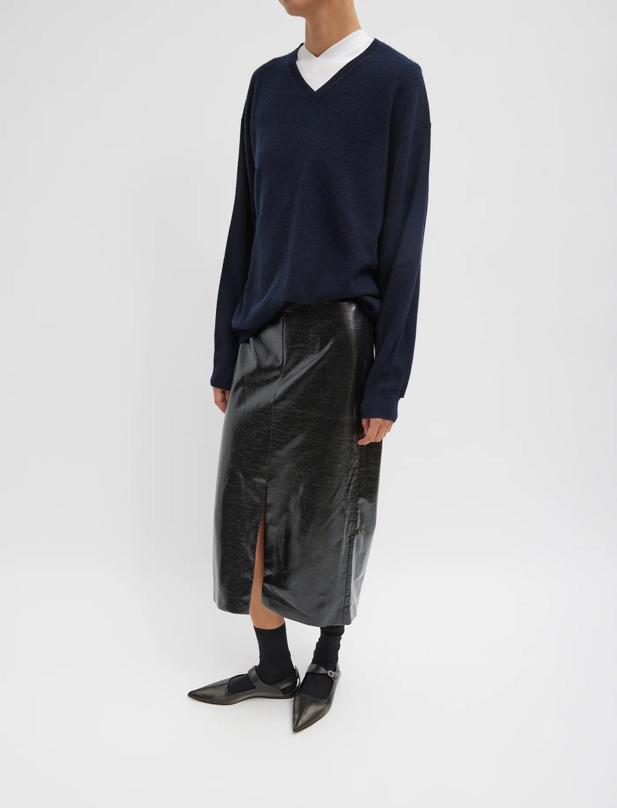 TIBI Glossed Jersey Pencil Skirt in Black