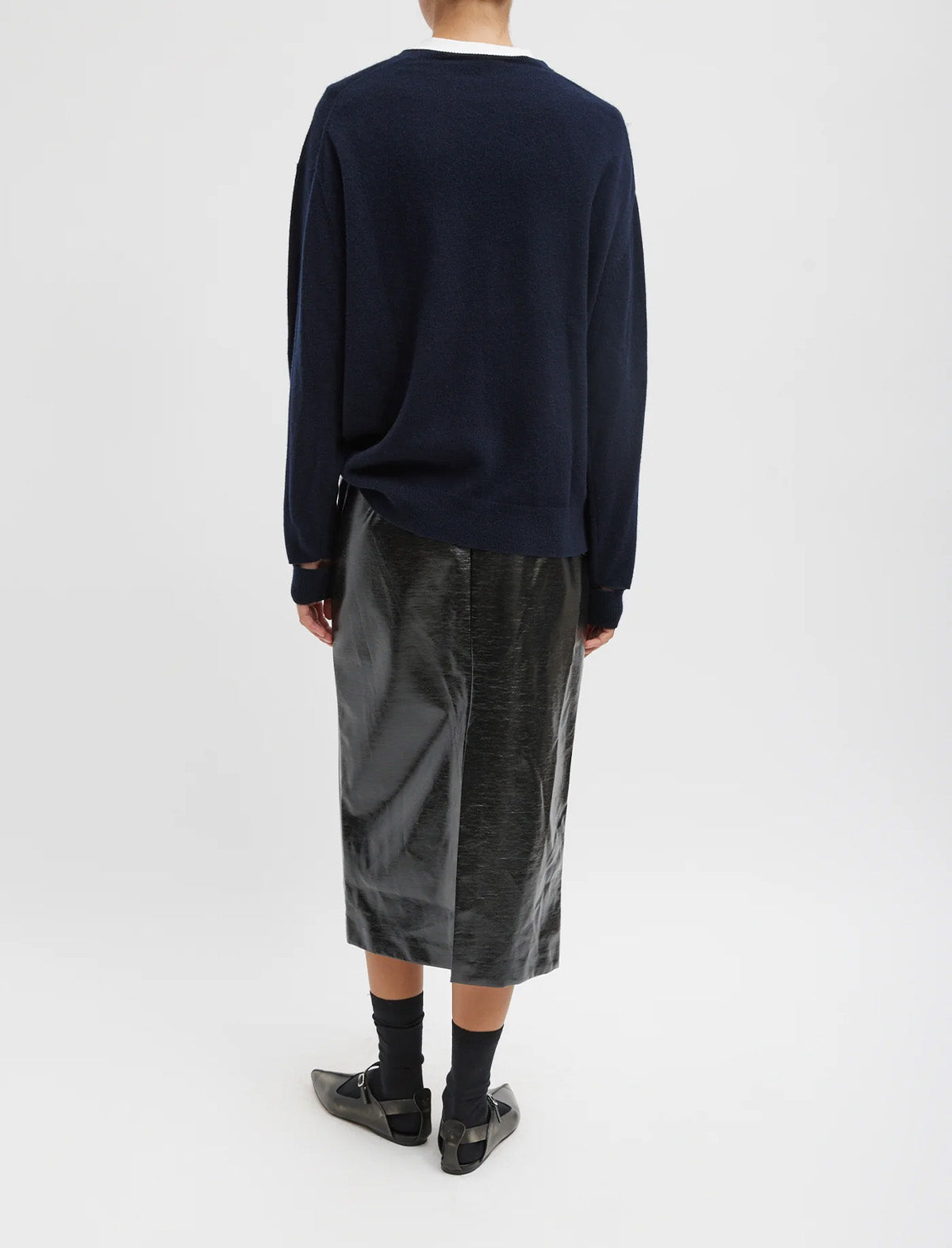 TIBI Glossed Jersey Pencil Skirt in Black