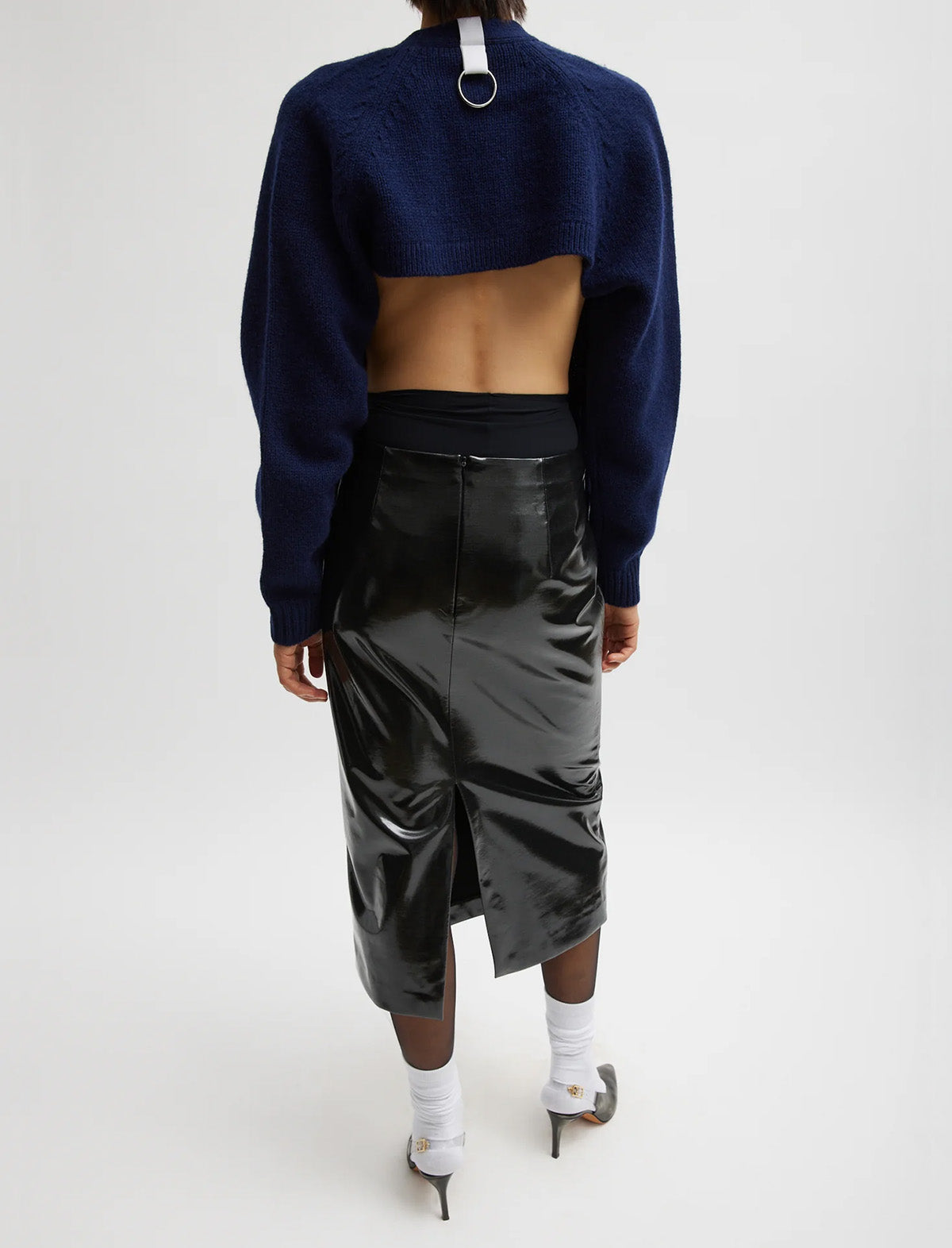 TIBI Glossed Jersey Pencil Skirt in Black