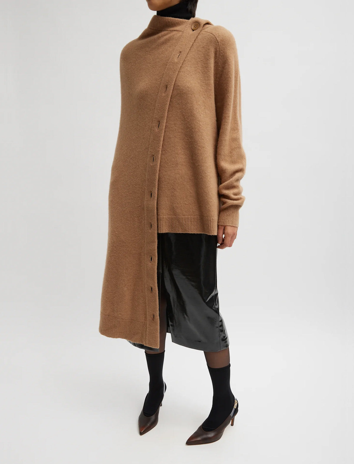 TIBI Glossed Jersey Pencil Skirt in Black