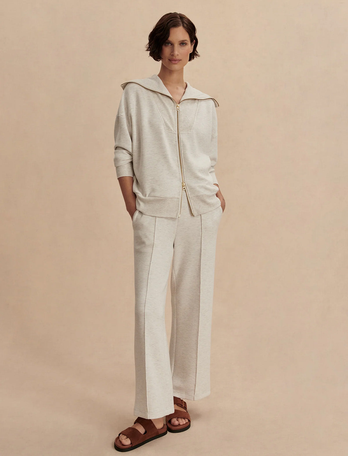 VARLEY Halley Zip-Through Sweat in Ivory Marl