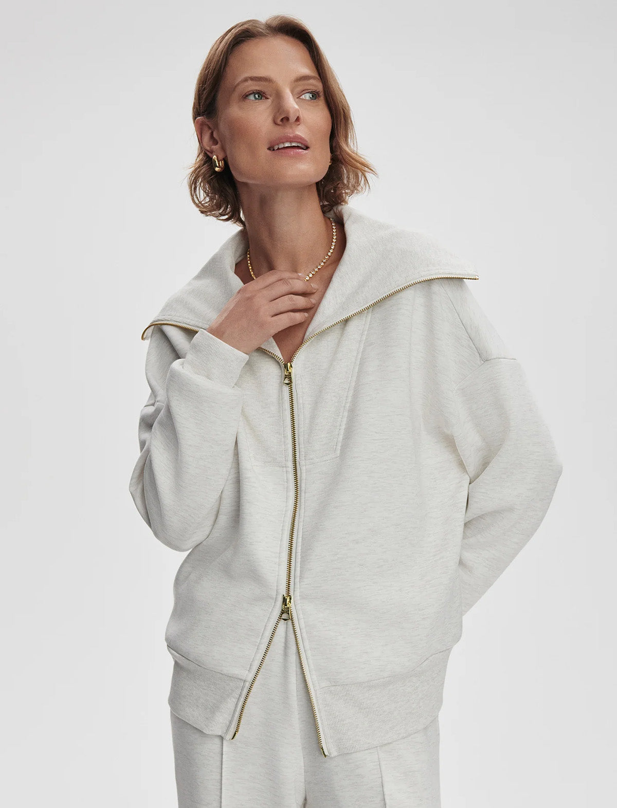 VARLEY Halley Zip-Through Sweat in Ivory Marl