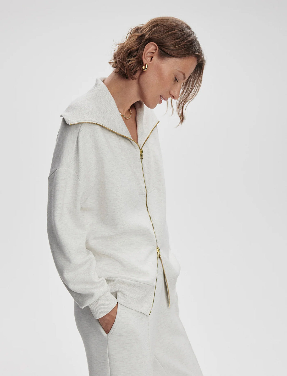 VARLEY Halley Zip-Through Sweat in Ivory Marl