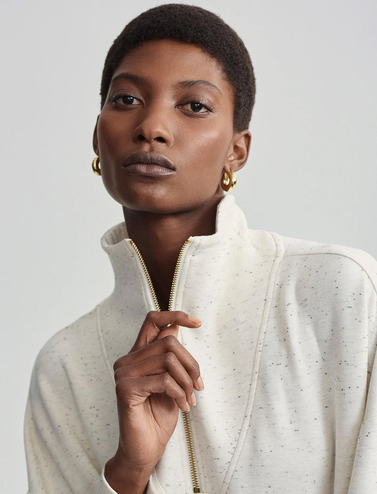 VARLEY Hawley Half-Zip Sweat in Ivory Marl Fleck