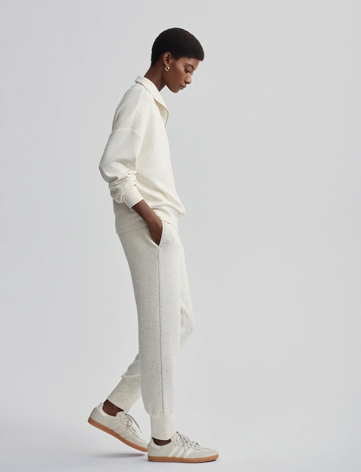 VARLEY Hawley Half-Zip Sweat in Ivory Marl Fleck