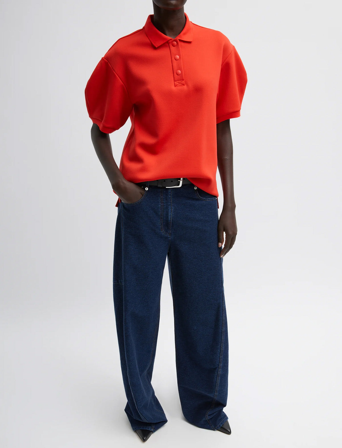 TIBI Indigo Barre Denim Knit Sid Jean in Indigo