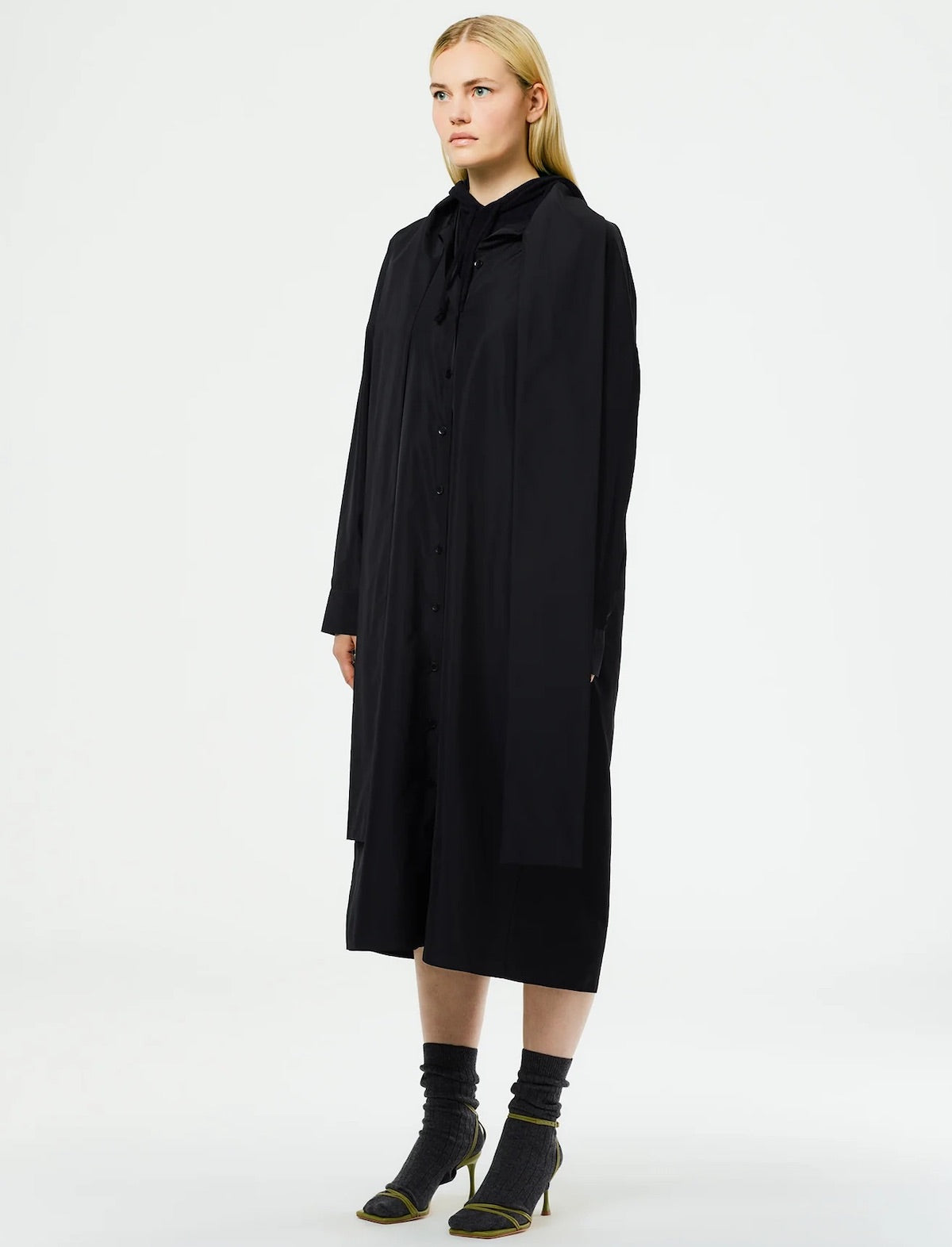 TIBI Italian Sporty Nylon Davenport Shirtdress in Black