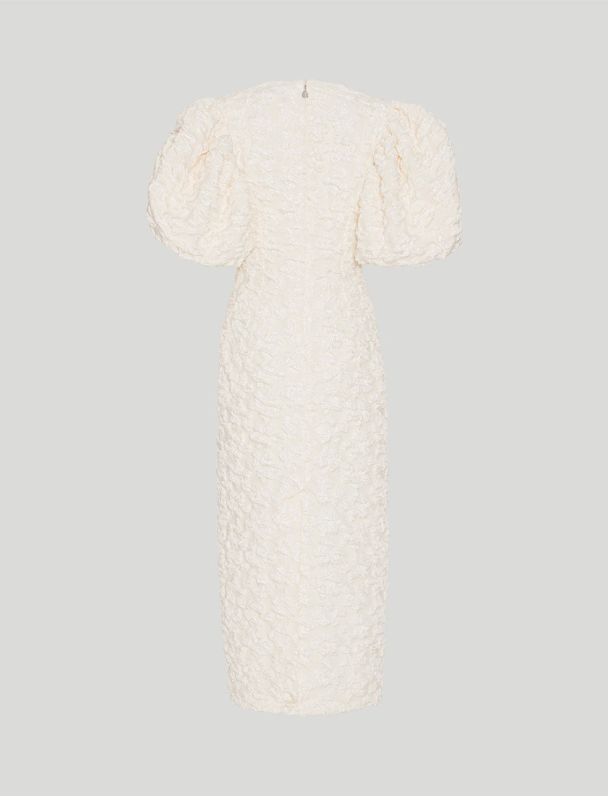 ROTATE Birger Christensen Jacquard Puffy Midi Dress in Egret