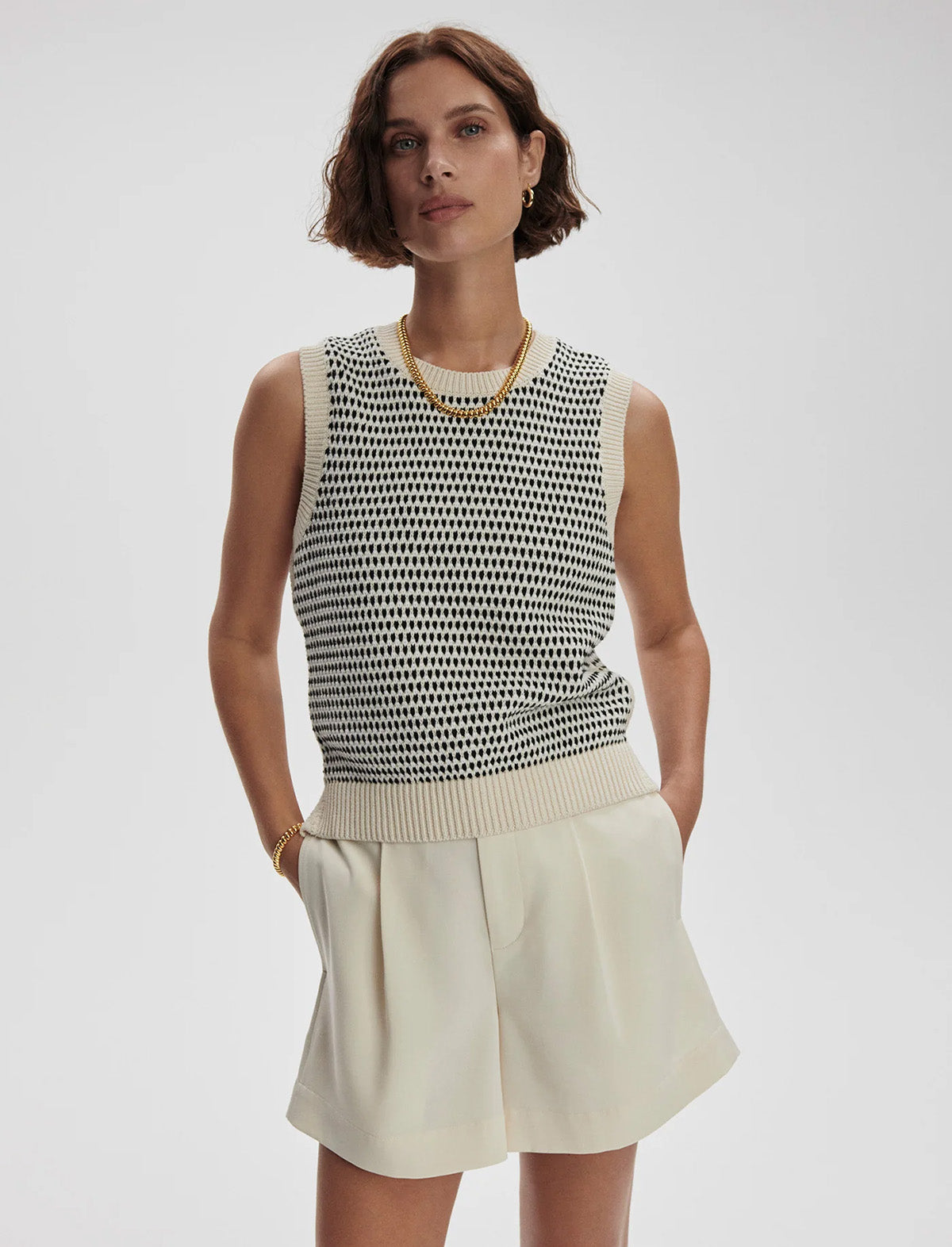 VARLEY Knowles Textured Knit Vest in Birch Multi Stitch