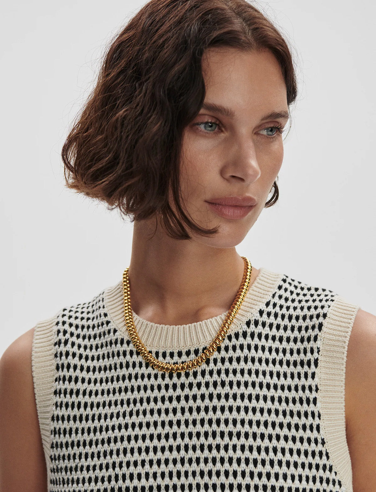 VARLEY Knowles Textured Knit Vest in Birch Multi Stitch