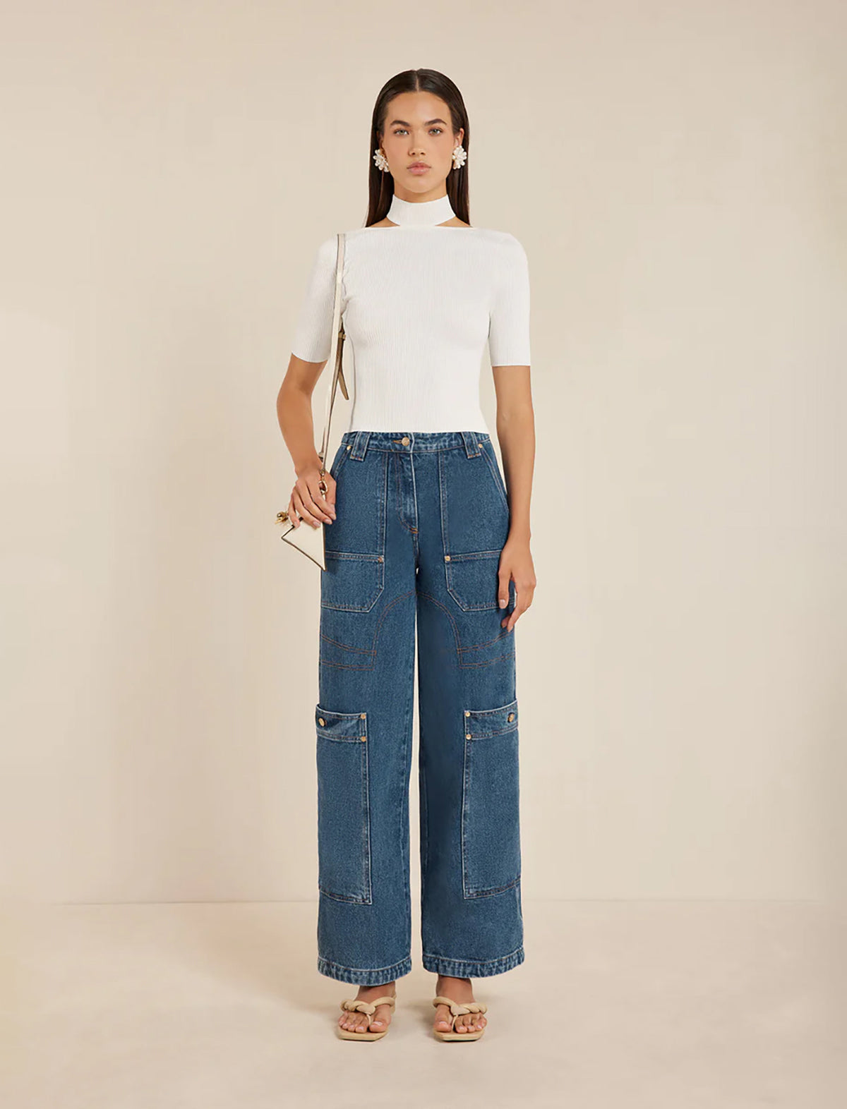 CULT GAIA Brianna Ribbed Knit Top in Off White
