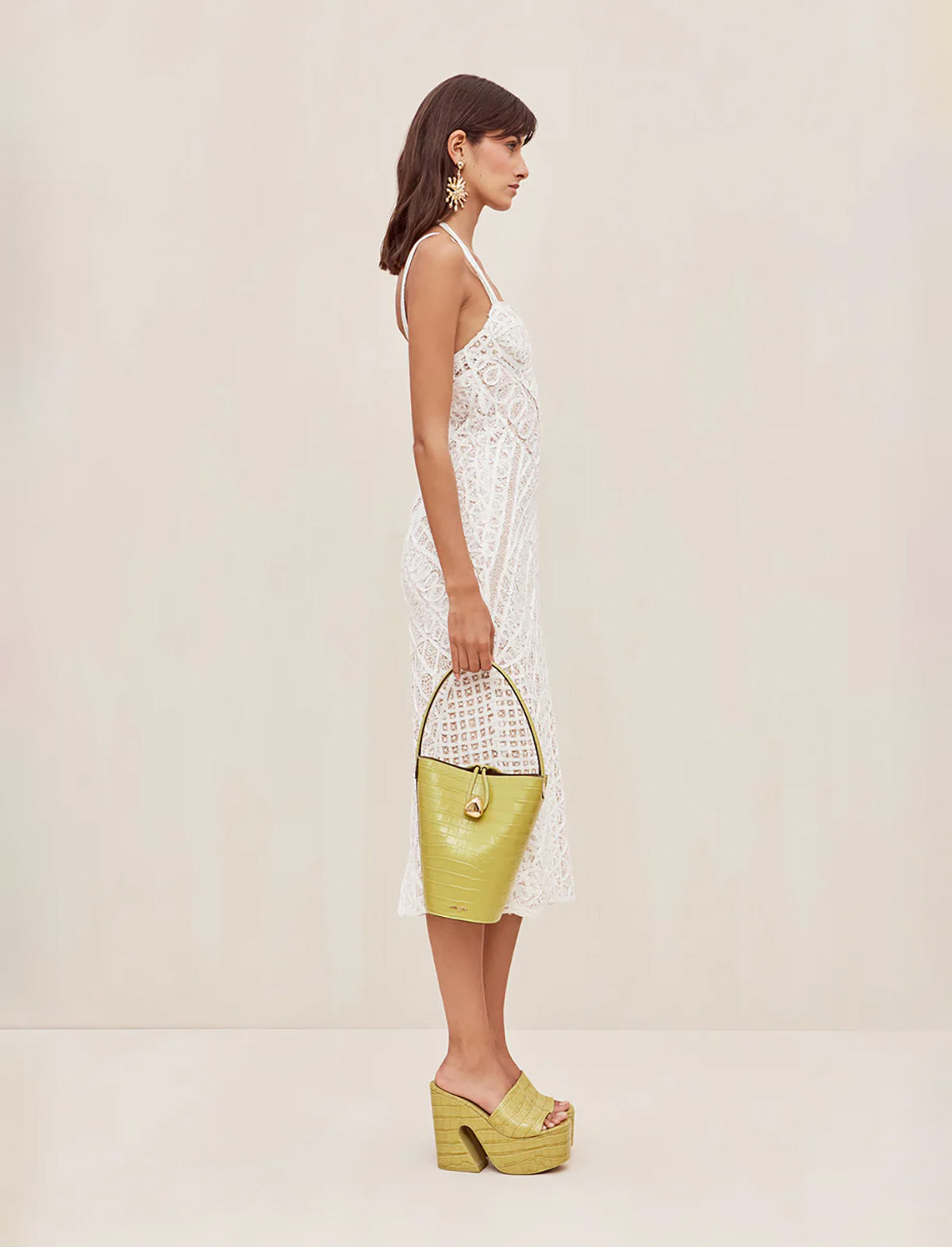 CULT GAIA Louise Lace Crochet Midi Dress in Off White