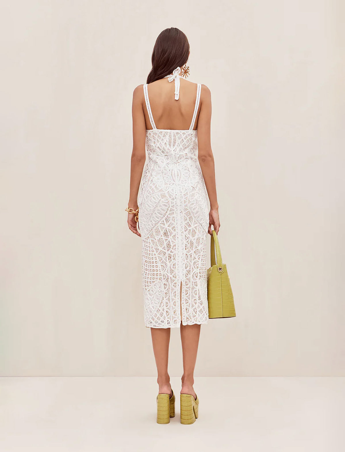 CULT GAIA Louise Lace Crochet Midi Dress in Off White