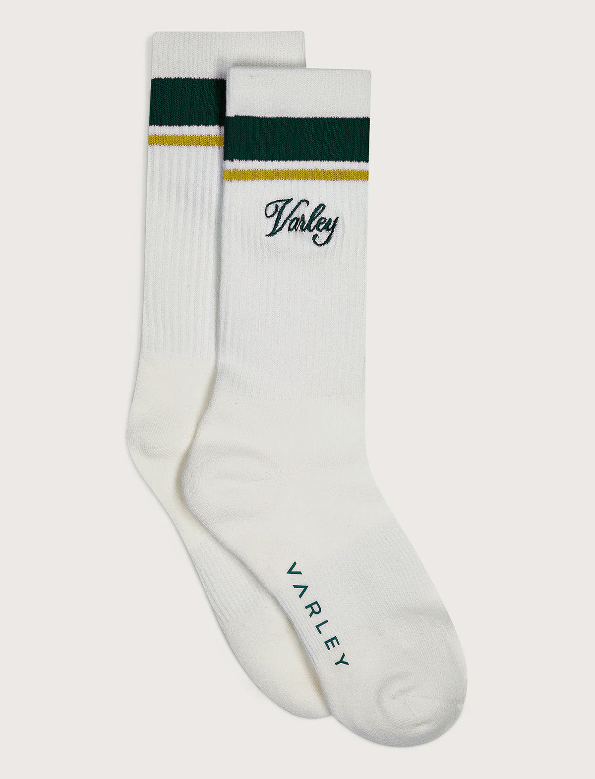 VARLEY Lamar Club Stripe Sock in White/Forest/Ochre