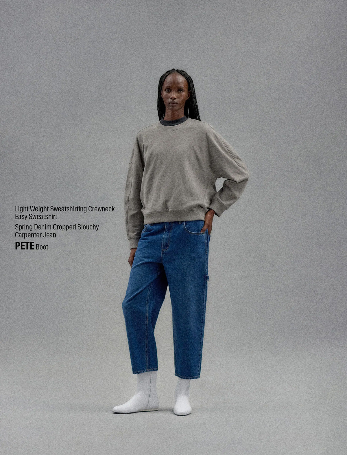 TIBI Light Weight Sweatshirting Crewneck Sweatshirt in Dark Stone
