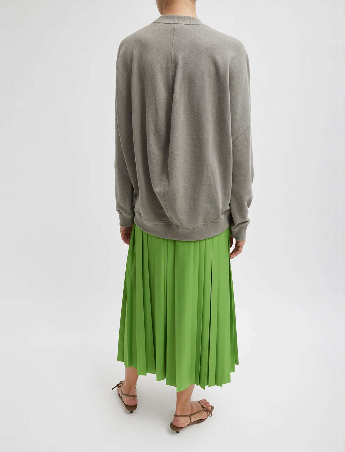 TIBI Light Weight Sweatshirting Crewneck Sweatshirt in Dark Stone