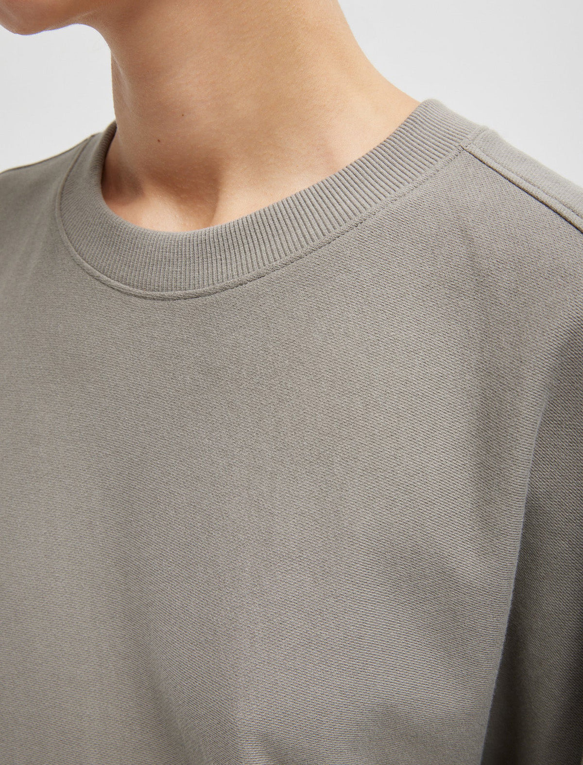 TIBI Light Weight Sweatshirting Crewneck Sweatshirt in Dark Stone