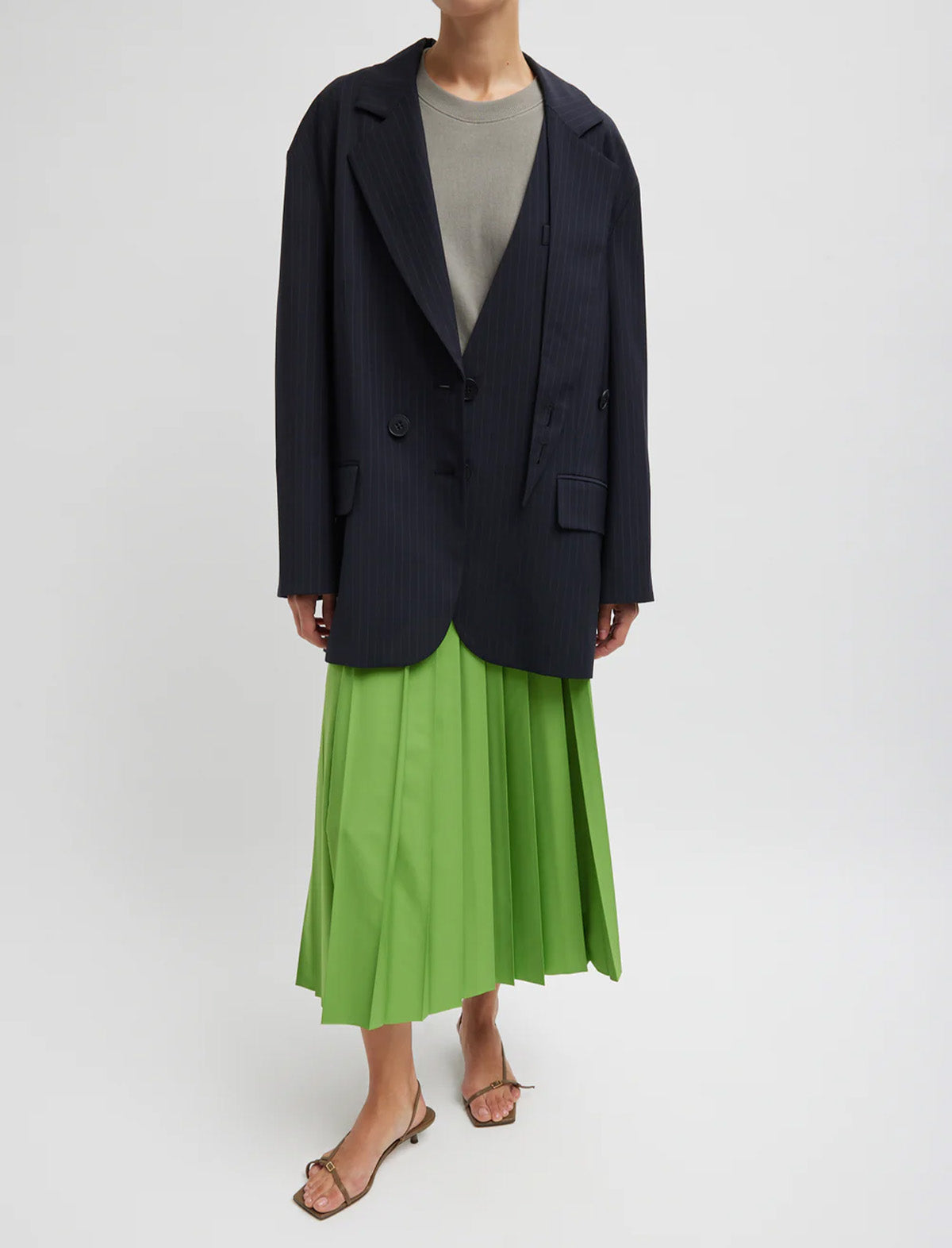 TIBI Light Weight Sweatshirting Crewneck Sweatshirt in Dark Stone