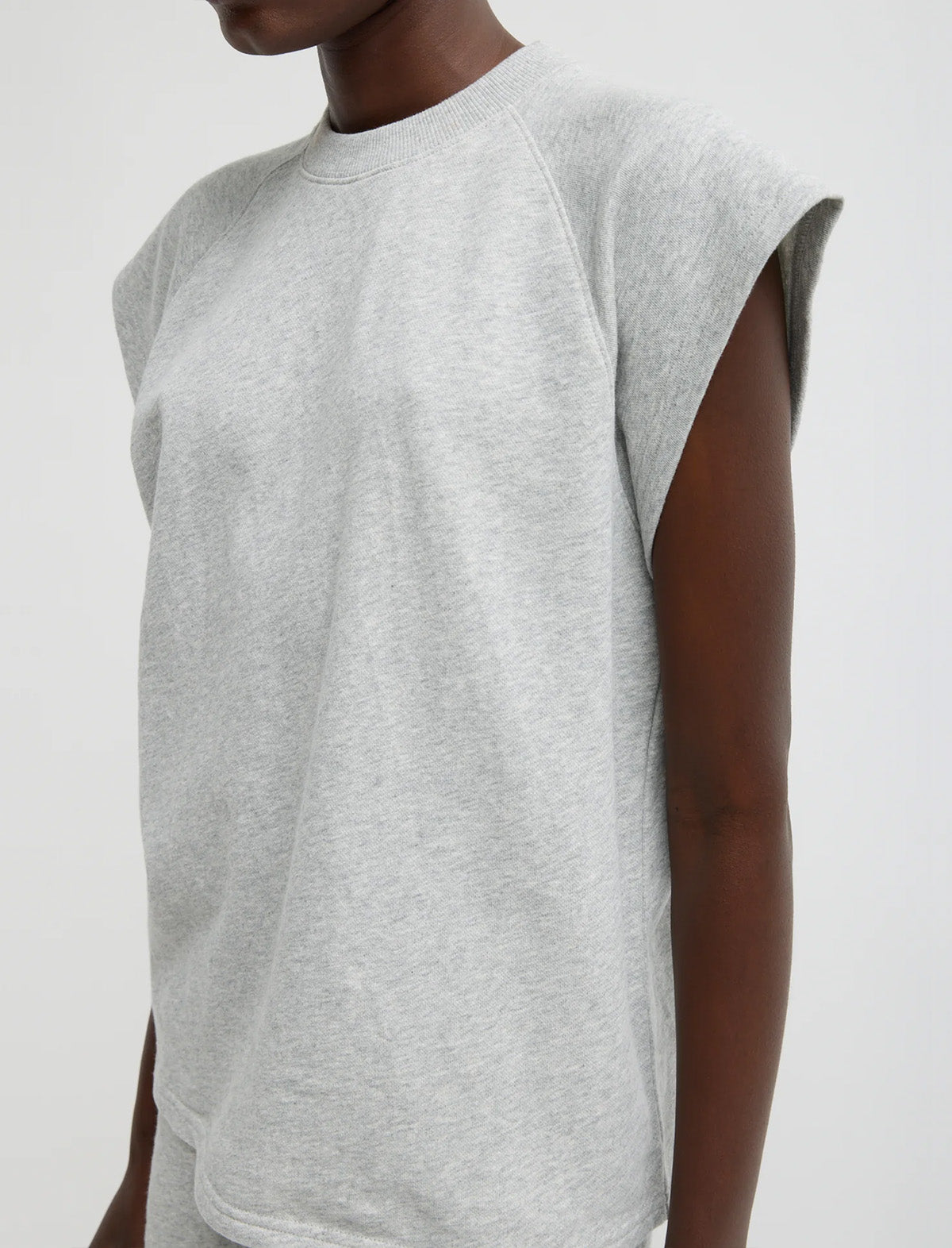 TIBI Light Weight Sweatshirting Sleeveless Easy Top in Heather Grey