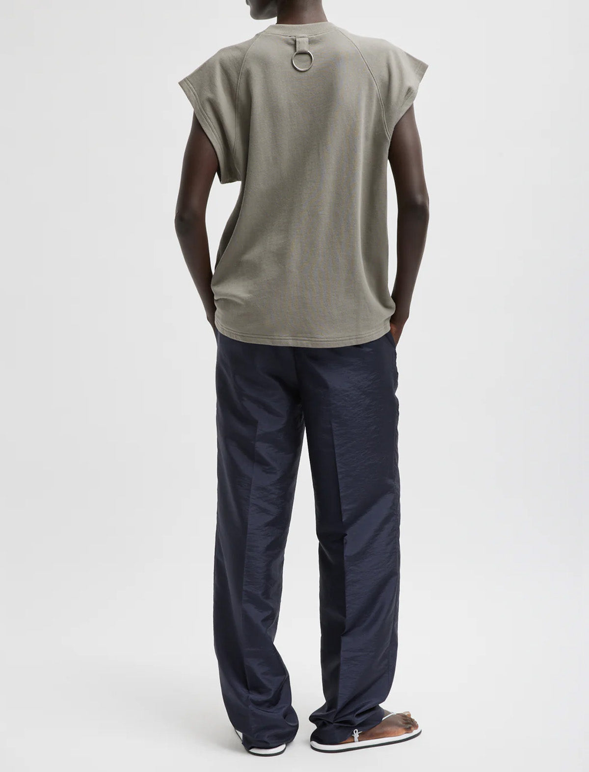 TIBI Light Weight Sweatshirting Sleeveless Easy Top in Dark Stone